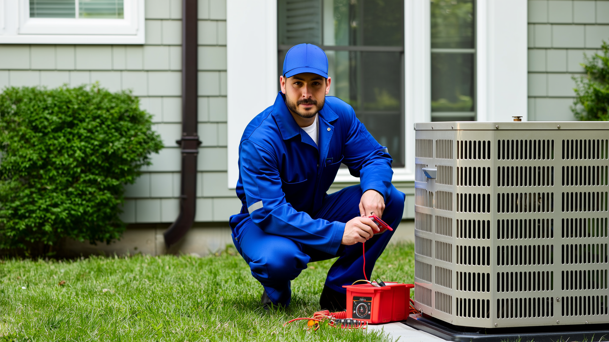 HVAC technician working on furnace panel